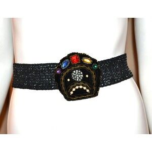 Vintage Belt Black Stretch 1980s Gems and Beading